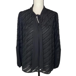 Blusa Top DKNY Para Mujer Mediana Cuello Atado Burnout Negra Forrada a Rayas - Imagen 1 de 8