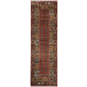 Handmade (2'10" x 8'3") Pazyryk Afghan Oriental Veg Dye Wool Hallway Runner Rug - Picture 1 of 12
