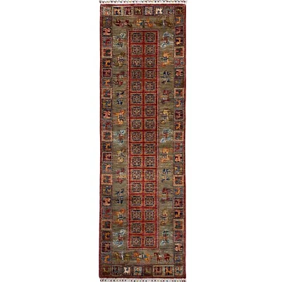 Handmade (2'10" x 8'3") Pazyryk Afghan Oriental Veg Dye Wool Hallway Runner Rug - Image 1 of 4