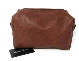 Nordstrom Vintage Brown Tan Faux Leather Unisex Travel Toiletry Bag, New - Picture 1 of 6