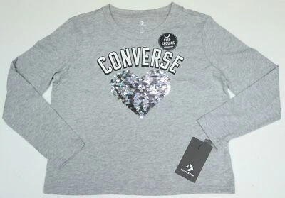 Camiseta Converse Niñas Lentejuelas Abatibles Gris Manga Larga Mezcla Algodón $26 Foto 1 de 2