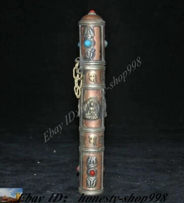 Jarrón olla barril incienso turquesa buda incrustación bronce budismo tibetano 8" coleccionar Foto 1 de 4