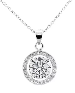 Cate & Chloe Blake 18k White Gold Plated Halo Pendant Necklace - Picture 1 of 5