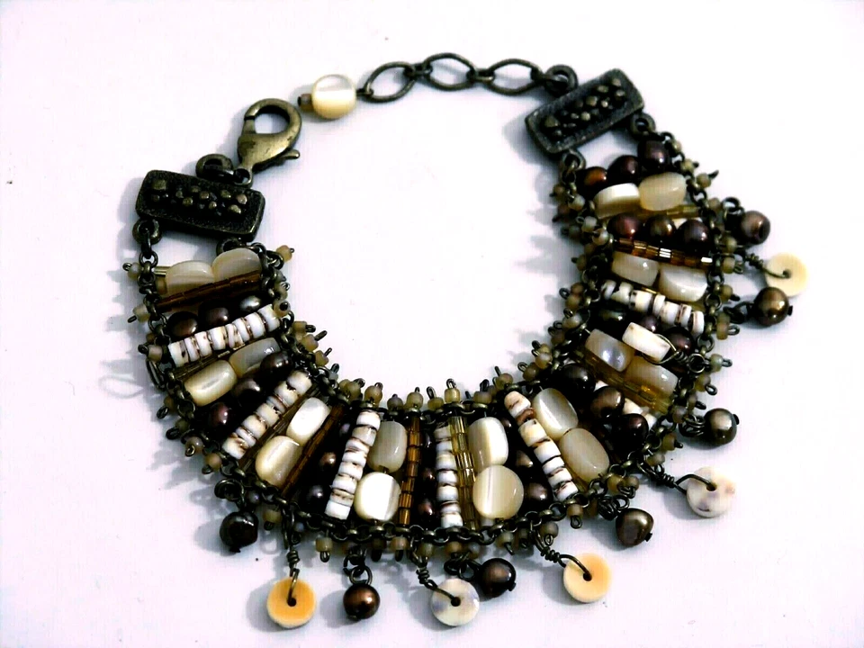 Nature Woman Bracialet Natürliche Stones/Mother Of Perlen / Bernstein W Pendands - Bild 1 von 3