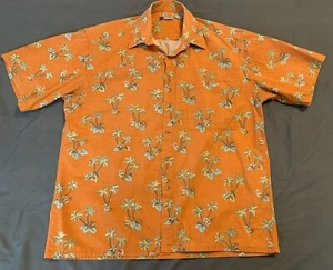 Half Moon Bay Hawaiian Short Sleeve Shirt Men's Large Orange Palms Beachwear - Picture 1 of 6