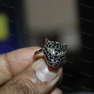0.50 Ct Simulated Diamond Panther Head Statement Ring Rose Gold Plated Silver - Picture 1 of 8