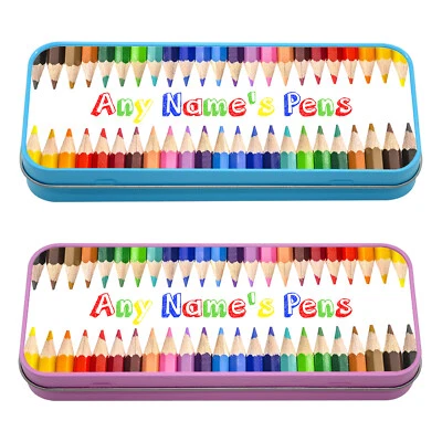 Colouring Pencils PERSONALISED Pencil Case Tin Add Text Name School Teacher Gift - Image 1 of 4