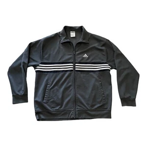 VTG Adidas Jacket Mens Size L Charcoal Gray Black White 3 Stripe Track Zip FLAW - Picture 1 of 7