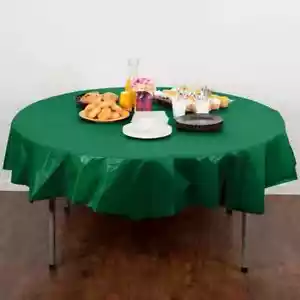 (12)CREATIVE CONVERTING 82" GREEN PLASTIC ROUND TABLE COVER SINGLE USE, USA MADE - Picture 1 of 6