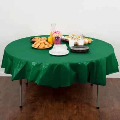 (12)CREATIVE CONVERTING 82" GREEN PLASTIC ROUND TABLE COVER SINGLE USE, USA MADE - Image 1 of 4