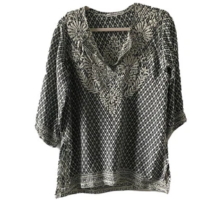 Gretchen Scott Womens Size Medium Multicolor Printed Embroidered Silk Tunic Top - Picture 1 of 5