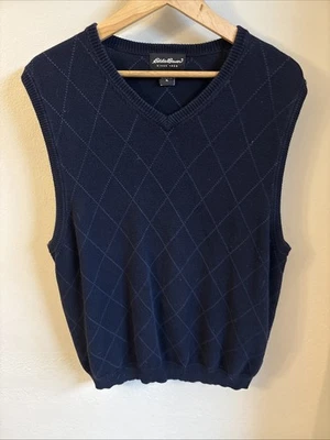 Eddie Bauer Pullover Sweater Vest Mens Size XL Navy Blue Argyle Cotton - Image 1 of 4