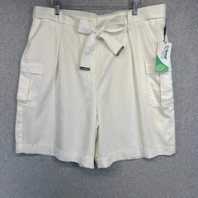 Calvin Klein 皮带工装短裤女式 16 码柔软白色莱赛尔领带  — 第 1/4 张图片