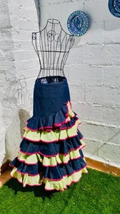 Authentisches Vintage spanisches Flamenco Kleid Rock: Denim, Taille 28", Länge 37" - Bild 1 von 6