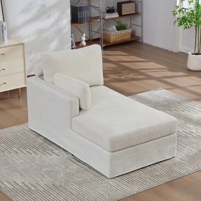 Модульный диван-кровать 31,89 дюйма с тканью шениль и металлическими ножками цвета слоновой кости - Изображение 1 из 4