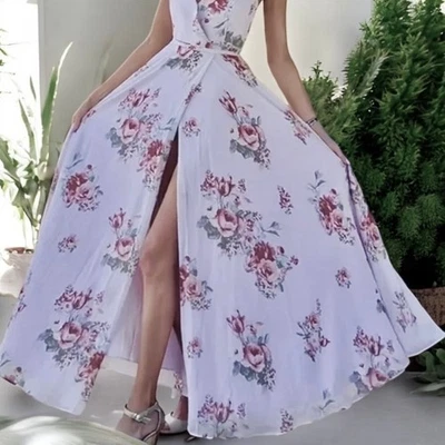 Nuevo sin etiquetas Maxi Vestido Lulus $109 Still The One Floral de Gasa Lavanda Para Mujer Pequeño Foto 1 de 4