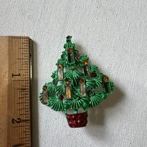 Vintage Weihnachtsbaum Brosche Anstecknadel Strass Emaille Kerzenständer C5210 - Bild 1 von 4