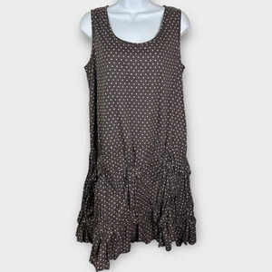 Tulpe XS Lagenlook Etuikleid Baumwolle taupe/grau gepunktet Rüschen Indien - Bild 1 von 6