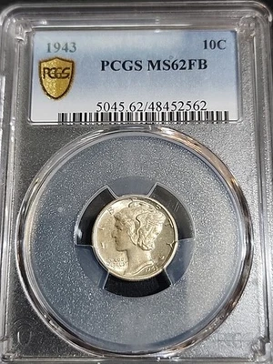 1943 Mercury Silver Dime 10C PCGS MS 62FB Free Shipping  - Image 1 of 2