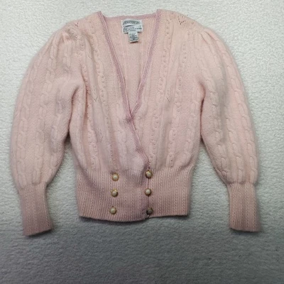 Sideffects Women Fuzzy Angora Sweater Cardigan Small Pink Lambs Wool 80's Beaded - Image 1 of 4