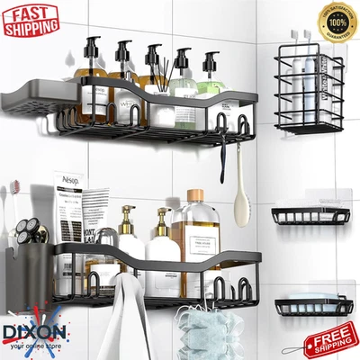 Shower Caddy 7-Pack Stainless Steel Adhesive Organizer No Drill Bathroom Rack - Image 1 of 4