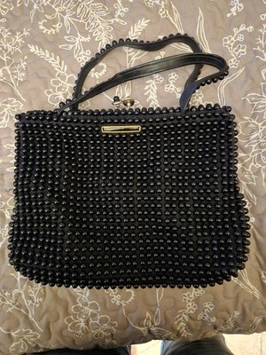 Hermoso bolso de mano vintage negro con cuentas boda graduación dorado para mujer noche PROM Foto 1 de 3