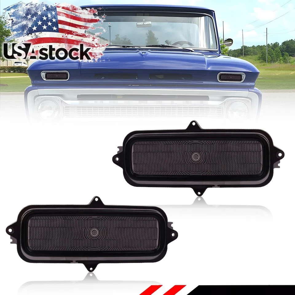 Lentes de señal de giro de estacionamiento delanteras de humo de 2 piezas para camioneta Chevrolet 1960-1966 Foto 1 de 4