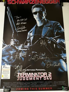 Terminator 2 Movie Poster - Autographed COA - 24 x 36 in. Schwarzenegger Furlong - Picture 1 of 4