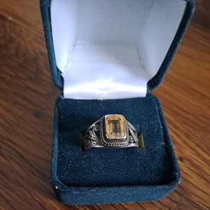 Antique Sterling Silver 925 Yellow Citrine Ring Size Q - Picture 1 of 7