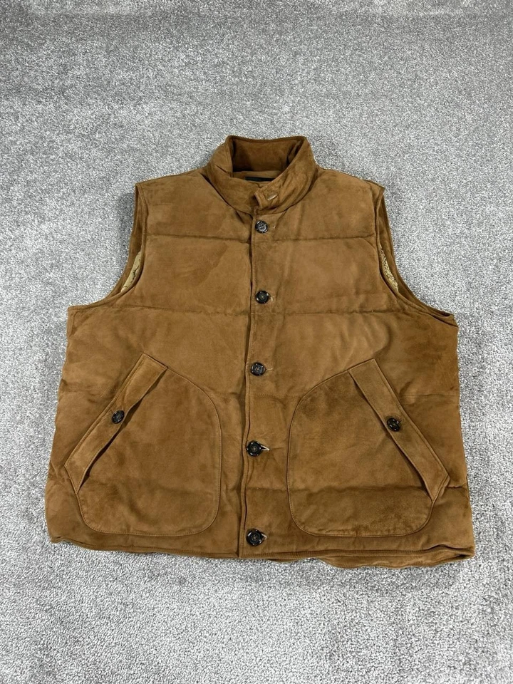 Banana Republic Suede Down Puffer Vest Mens Xl Brown - Image 1 of 4