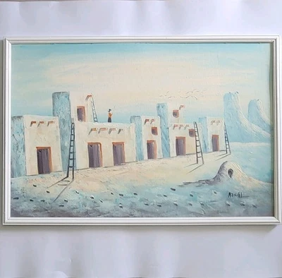 Vintage K. Mescal Original Oil Painting Southwestern Pueblo Native American Art - Image 1 of 4