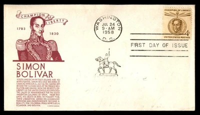 Mayfairstamps US FDC 1958 Simon Bolivar First Day Cover aau_79963 - Image 1 of 2