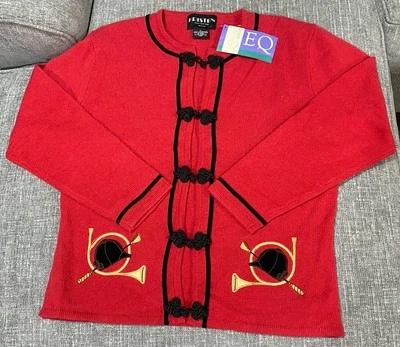 NWT Kristen For EQ Equestrian Sweater Red Wool Vintage Helmet Foxhunting ***READ - Image 1 of 4
