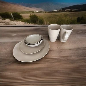 WheatStraw Dinnerware 14 Pcs Beige Modern Irregular Microwave/Dishwasher DishZen - Picture 1 of 10