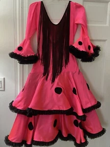 Vintage Pink And Black Saloon Girl Dress Ruffled Tassel Costume Dress S - Picture 1 of 10