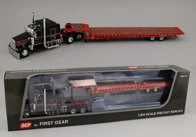 DCP 1:64 *BLACK* Kenworth W900L 72" Flattop w/LANDOLL 440 Traveling Axle Trailer - Image 1 of 4
