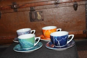 4 Stück Cappuccino Tasse mit Unterteller Anja Escherich Mahlwerck Kaffeetassen - Bild 1 von 17