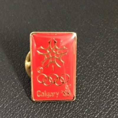 Mini prendedor esmaltado de colección de los Juegos Olímpicos de Invierno 1988 1/2" Calgary XV rojo ¡con copo de nieve! Foto 1 de 3