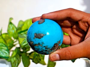 Rare High Quality 65MM Pyrite Sky-Blue Turquoise Stone Metaphysical Sphere Ball - Picture 1 of 11