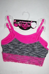 Girls 2 PACK SEAMLESS BRA Lace Trim BRIGHT PINK BLACK Sports Pullover S-M L-XL - Picture 1 of 1