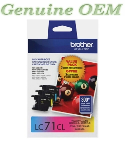 LC71CL/LC713PKS Original OEM Brother LC71 Ink Cartridge, CMY 3Pk Genuine Sealed - Image 1 of 1