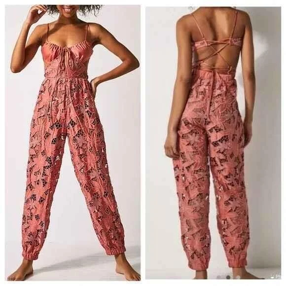 Mono Free People Meet Me In Bali Crochet Encaje Floral Talla XS Naranja Foto 1 de 4