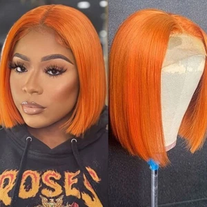 Short Orange Bob Wig Straight Lace Front Wigs Short Wigs Glueless For Women - Picture 1 of 14