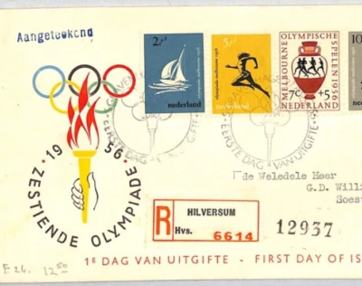 NETHERLANDS 1956 FDC *OLYMPIC GAMES* Hilversum ILLUSTRATED First Day Cover ZT257 - Image 1 of 4