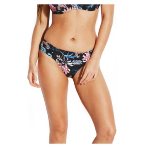 Parte inferior de bikini Seafolly Water Garden acanalada lateral floral negra talla 12 4003 - Imagen 1 de 2