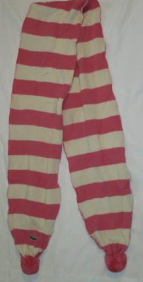 Nuevo LACOSTE Rosa Blanco Rayas Invierno Cuello Bufanda Pompones Caimán Nuevo sin Etiquetas Tejido Foto 1 de 4