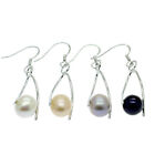 Pearl Drop Earrings Long Sterling Silver Wishbone Cultured Freshwater Pearls
