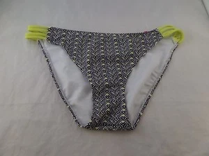 Nuevo con etiquetas Parte inferior de Bikini Hula con tiras laterales hipster talla L negro blanco amarillo - Imagen 1 de 4