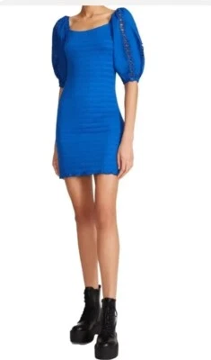 Betsey Johnson Women Blue Puff Elbow Sleeve Smocked Mini Dress Size XXL - Imagem 1 de 4