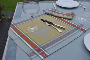 Serviette Jacquard Baumwolle 50x50 cm grün gelb mit Zitronenmotiv aus Frankreich - Bild 1 von 5